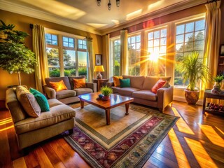 Freshly Cleaned Living Room with Cozy Furniture and Natural Light Streaming Through the Windows