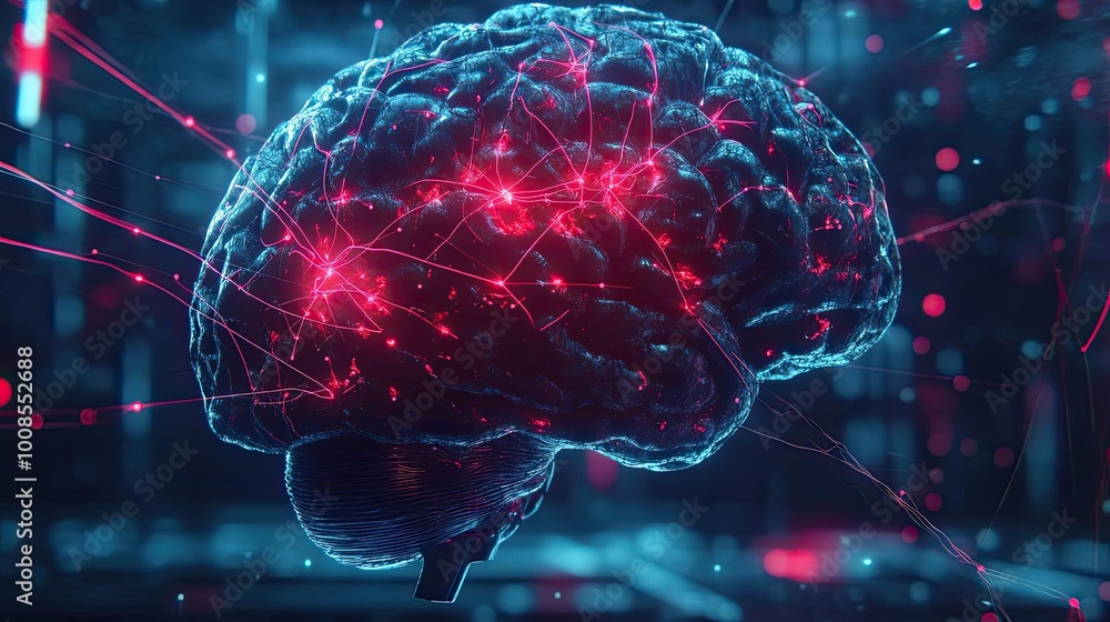 Poster a futuristic representation of a brain with glowing neural connections, symbolizing advanced technol
