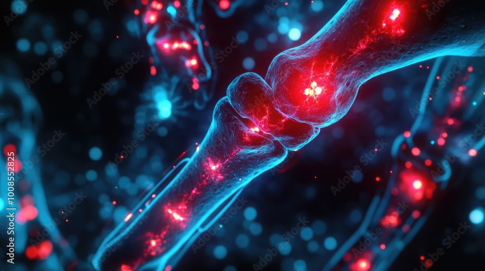 Poster abstract visualization of a joint at the molecular level, highlighting connective tissues and cells 