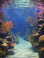 Naklejka premium Underwater scene with colorful coral reef and fish.