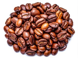 Fototapeta premium Freshly Roasted Espresso Beans Isolated on White Background for Coffee Lovers and Culinary Use
