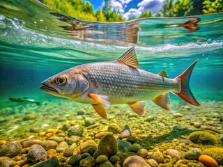 Freshwater Whitefish Swimming Gracefully in Clear Waters of a Serene Natural Environment