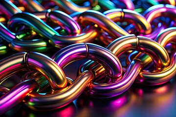 Futuristic 3D Chain Design with Metallic Texture and Interlocking Links on a Dark Background