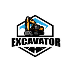 Excavator in Road Logo Design