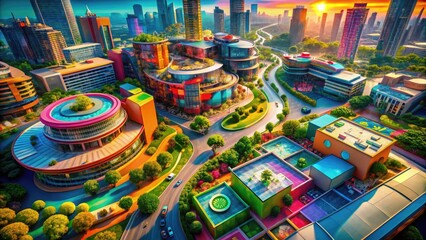 Futuristic 3D Place with Abstract Architecture and Vibrant Colors in a Digital Landscape Scene