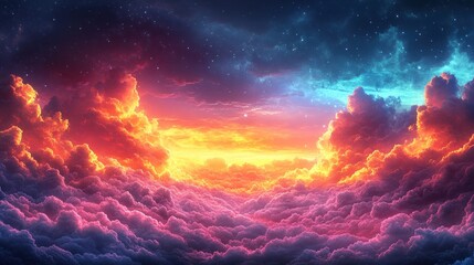 Naklejka premium Celestial Cloudscape: A Dreamy Vision of Color and Light