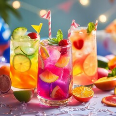 Refreshing Colorful Summer Cocktails with Citrus and Fresh Garnishes
