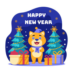 Happy new year illustration in flat style 