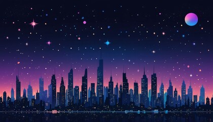 Fototapeta premium city night full of stars illustration background