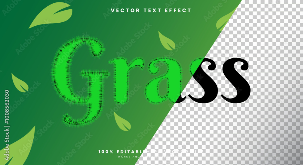 Poster grass 3d style editable text effect with shiny background