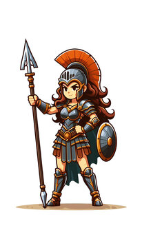 Armored Female Gladiator Warrior in Cartoon Style