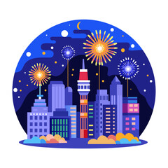 City fireworks illustration in flat style 