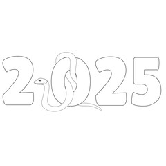Chinese 2025 Contour New Year Numeric. Zodiac Asia Silhouette Snake