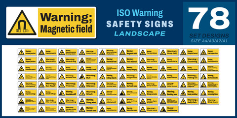 78 set ISO warning safety signs v5 magnetig field_landscape size 1/2 a4,a3,a2,a1	
