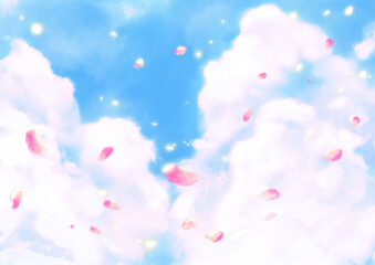 青空に舞う桜の花びらB