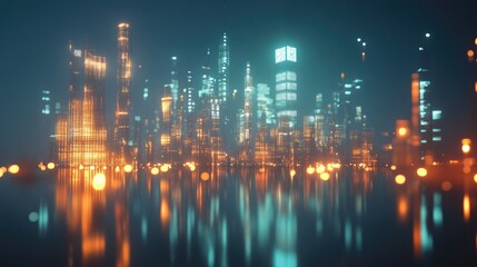 A floating city of transparent glass towers glowing with light, their reflections creating dazzling patterns in the air.