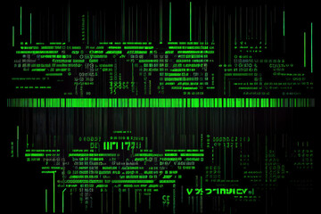 Obraz premium Futuristic Digital Code with Green on Black Screen