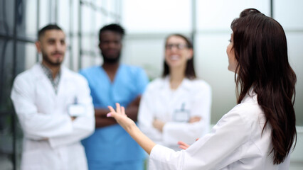 Group of medicine doctors talking during conference