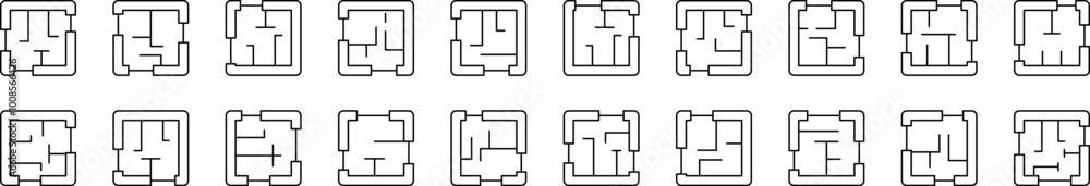 Poster floor plan outline simple linear image collection. editable stroke. suitable for web sites, books, c