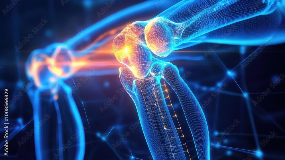 Poster futuristic representation of a robotic joint showcasing advanced technology and connectivity in huma