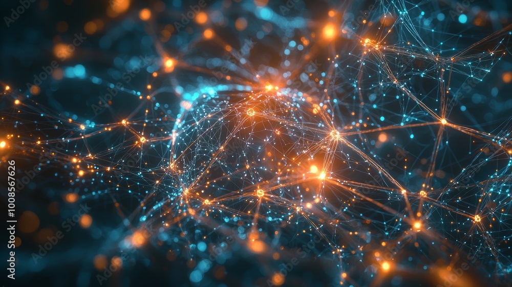 Wall mural futuristic visualization of a neural network with glowing connections, representing artificial intel