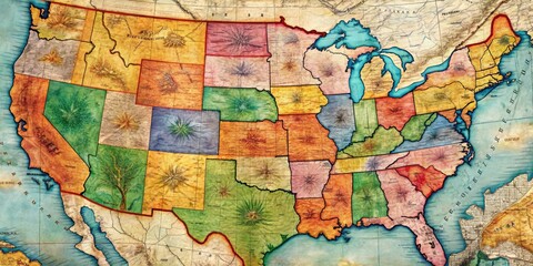 Fototapeta premium Historical Map of the United States During the Civil War Era with Key Battles and Territories Marked