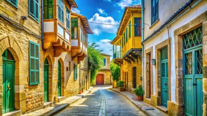 Fototapeta premium Historic Architecture of Old Nicosia Featuring Worn Buildings and Narrow Streets in Cyprus