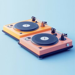 3D Turntables Icon: DJ Equipment for Spinning Records Illustration Logo