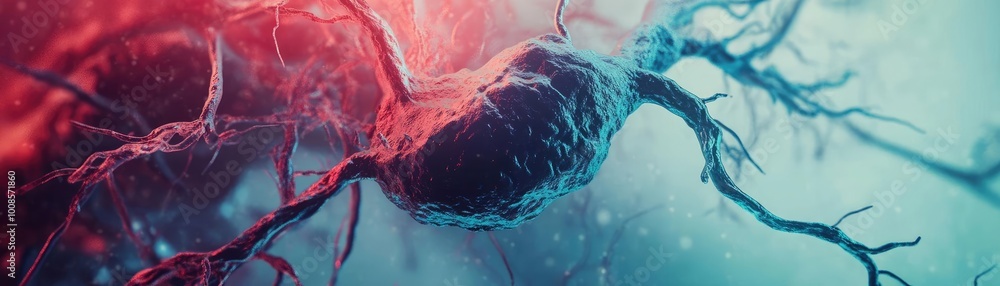 Poster abstract representation of neurons showcasing vibrant colors and intricate details, emphasizing the 