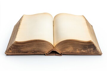 Obraz premium An opened antique book with worn edges and blank pages, Ideal for backgrounds in educational materials, literary-themed projects, or concepts related to history, nostalgia, and storytelling,