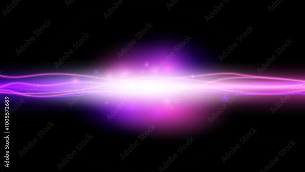 Poster futuristic neon light line trails with flash and neon glow and bokeh modern design element. high spe