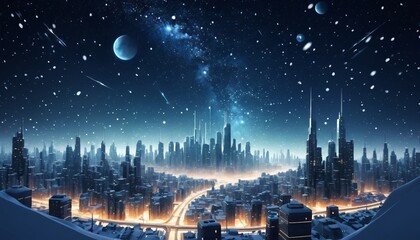 Fototapeta premium city night full of stars illustration background
