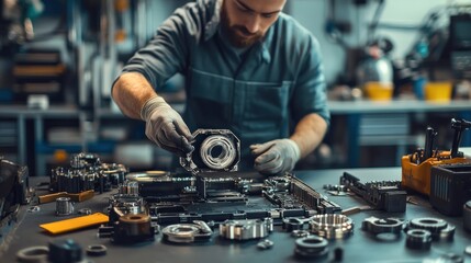 Mechanic Repairing Complex Machine Parts