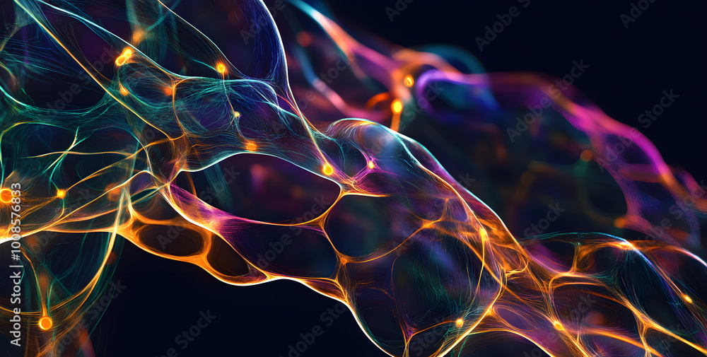 Poster neural network, artificial intelligence and digital cyber abstraction. 3d illustration of electrical