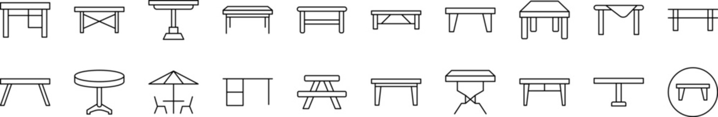 Table Collection of Thin Icons. Editable Stroke. Suitable for Web Sites, Books, Cards, Apps