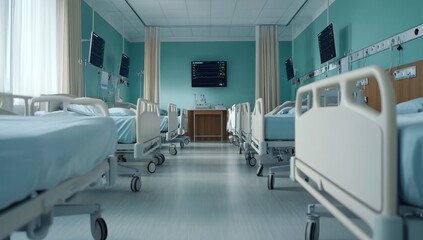 Modern Hospital Room with Medical Equipment and Calming Atmosphere