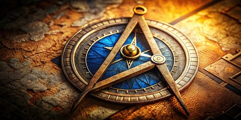 Intricate Freemasonry Symbol Featuring Compass and Square on Vintage Textured Background Design
