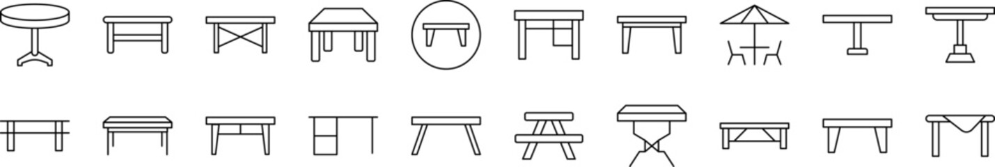 Fototapeta premium Table Icon Set for UI, Placards, Books, Apps. Editable Stroke. Suitable for Web Sites, Books, Cards, Apps