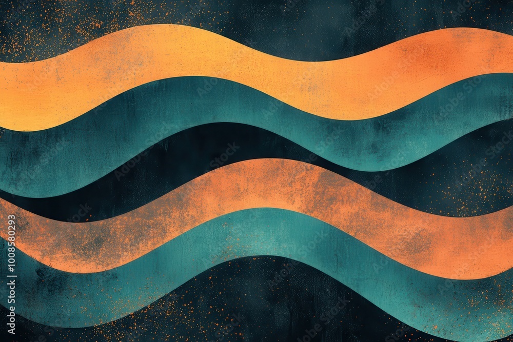 Poster vibrant teal and orange wavy gradient background with dark theme, ideal for retro abstract designs a