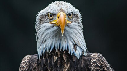Obraz premium A detailed close-up of the Bald Eagle, America's national bird, perched majestically with its sharp eyes and powerful stance