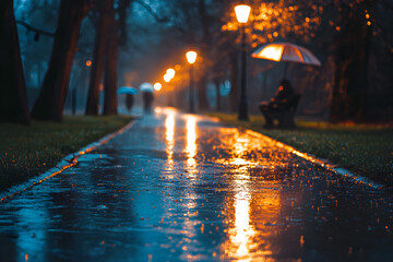 cozy raining night view of the city