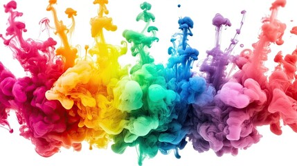 A burst of pastel-colored neon ink floating in mid-air, with swirling tendrils of smoke forming intricate, abstract patterns, ideal for a light, artistic background.