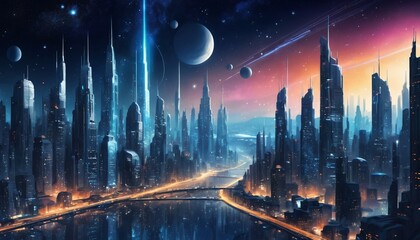 Fototapeta premium city night full of stars illustration background