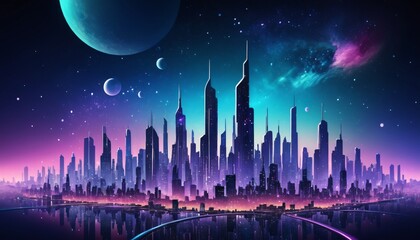 Fototapeta premium city night full of stars illustration background