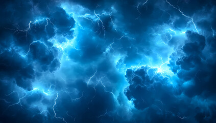 Obraz premium Dramatic storm clouds with lightning over a dark blue sky