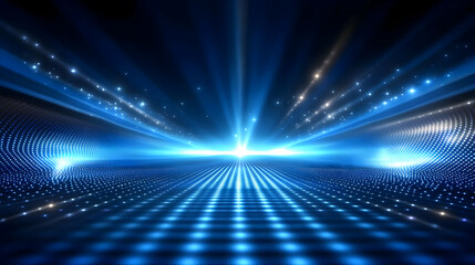 Obraz premium Abstract Blue Glowing Background with Light Beams and Grid Pattern