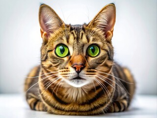 Fototapeta premium Joyful Cat Isolated on White Background, Playful and Cheerful Feline with Bright Green Eyes