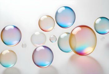 Transparent soap bubbles floating against a light background