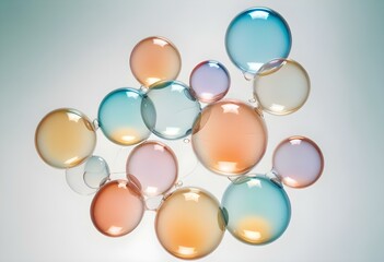 Transparent soap bubbles floating against a light background