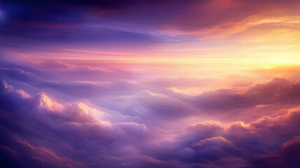 Obraz premium Digital Painting of a Dreamlike Sunset Above Fluffy Clouds in a Purple and Orange Sky